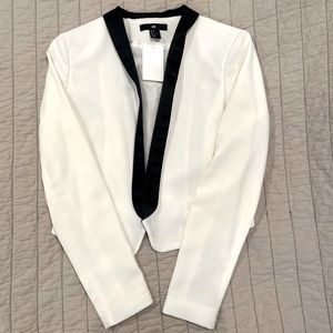 H&M White & Black satin collar tuxedo cropped blazer jacket